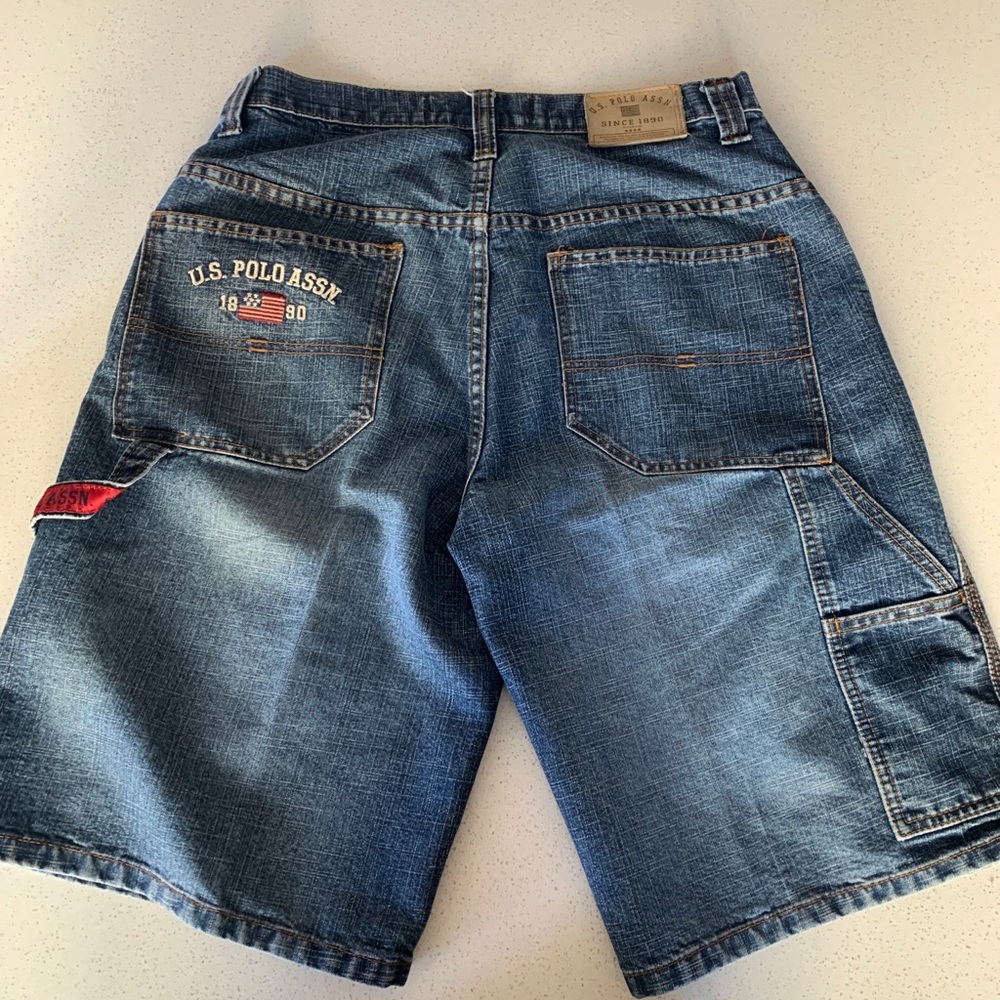 US Polo Assn. Medium Wash Blue Cotton Carpenter Jean Shorts Men 31